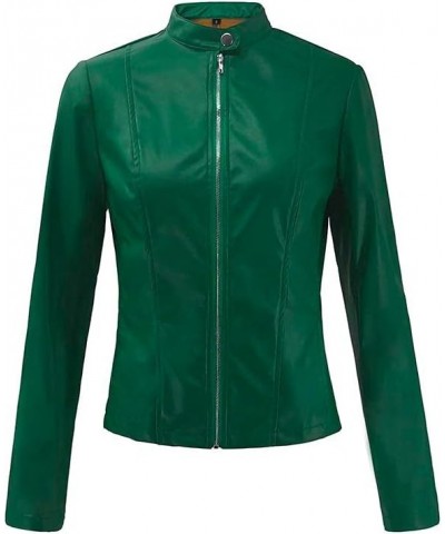 Women Leather Jacket Zip Snap Stand Collar Long Sleeve Outwear Cool Slim Jacket Coat for Vacation Daily Womens De F-green $27...