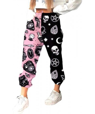 Women's Graffiti Loose Casual Pants Trendy Printed Elastic Waist Ankle-Tied Street Jogger Pants Sweatpants Black Pink Moon $1...