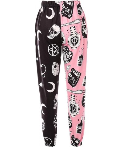 Women's Graffiti Loose Casual Pants Trendy Printed Elastic Waist Ankle-Tied Street Jogger Pants Sweatpants Black Pink Moon $1...