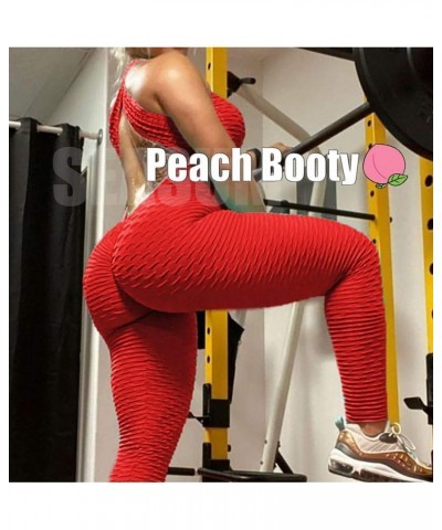 Women Yoga Jumpsuit Backless One Piece Workout Catsuit Bodysuit Sleeveless Textured Gym Bodycon Romper 1 Red $10.59 Jumpsuits