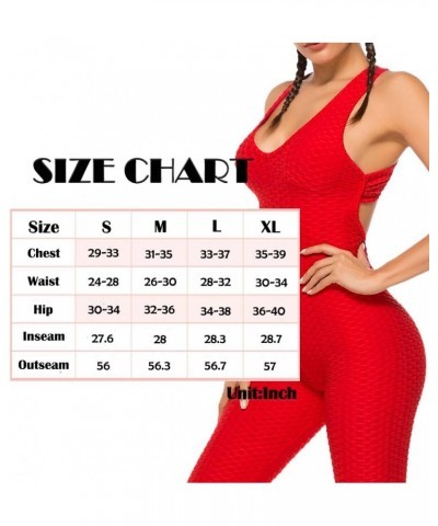 Women Yoga Jumpsuit Backless One Piece Workout Catsuit Bodysuit Sleeveless Textured Gym Bodycon Romper 1 Red $10.59 Jumpsuits