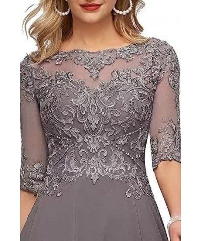 Laces Mother of Bride Dress Tea Length Mother of The Groom Dress with Sleeves Women Beaded Formal Evening Gowns Silver $36.26...