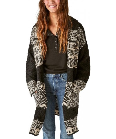 Women's Fair Isle Print Coatigan Dark Black Combo $37.26 Sweaters