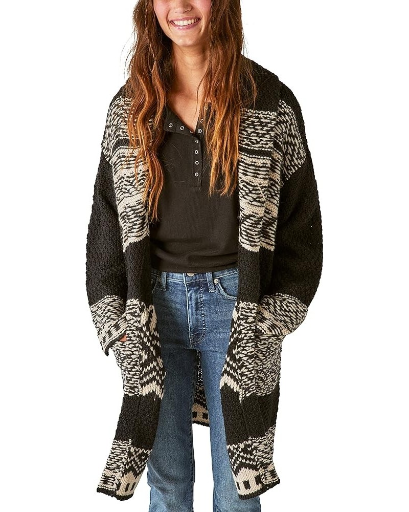 Women's Fair Isle Print Coatigan Dark Black Combo $37.26 Sweaters