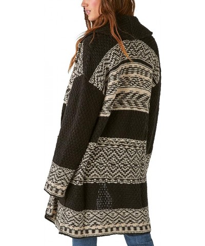 Women's Fair Isle Print Coatigan Dark Black Combo $37.26 Sweaters