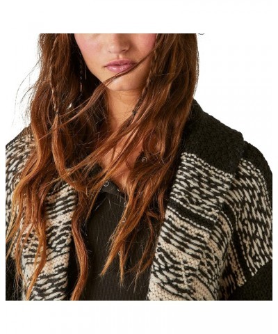 Women's Fair Isle Print Coatigan Dark Black Combo $37.26 Sweaters