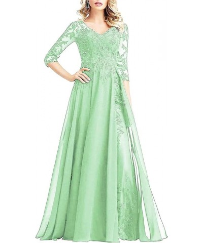 Beaded Appliques Mother of The Bride Dresses with Sleeves Chiffon Long Formal Dresses for Wedding Guest Mint $37.50 Dresses