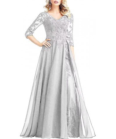 Beaded Appliques Mother of The Bride Dresses with Sleeves Chiffon Long Formal Dresses for Wedding Guest Mint $37.50 Dresses