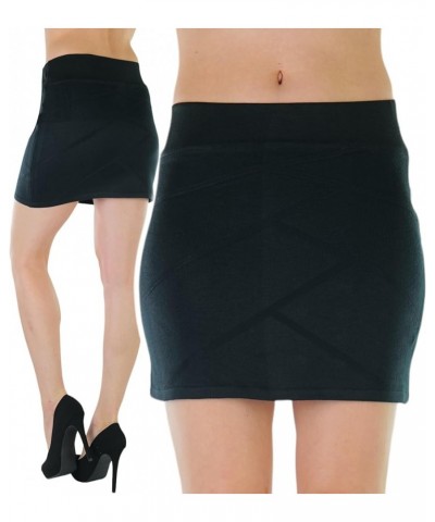 Women's Premium Cotton-Blend Basic Knee Skirt Grid Print - Black $8.93 Skirts