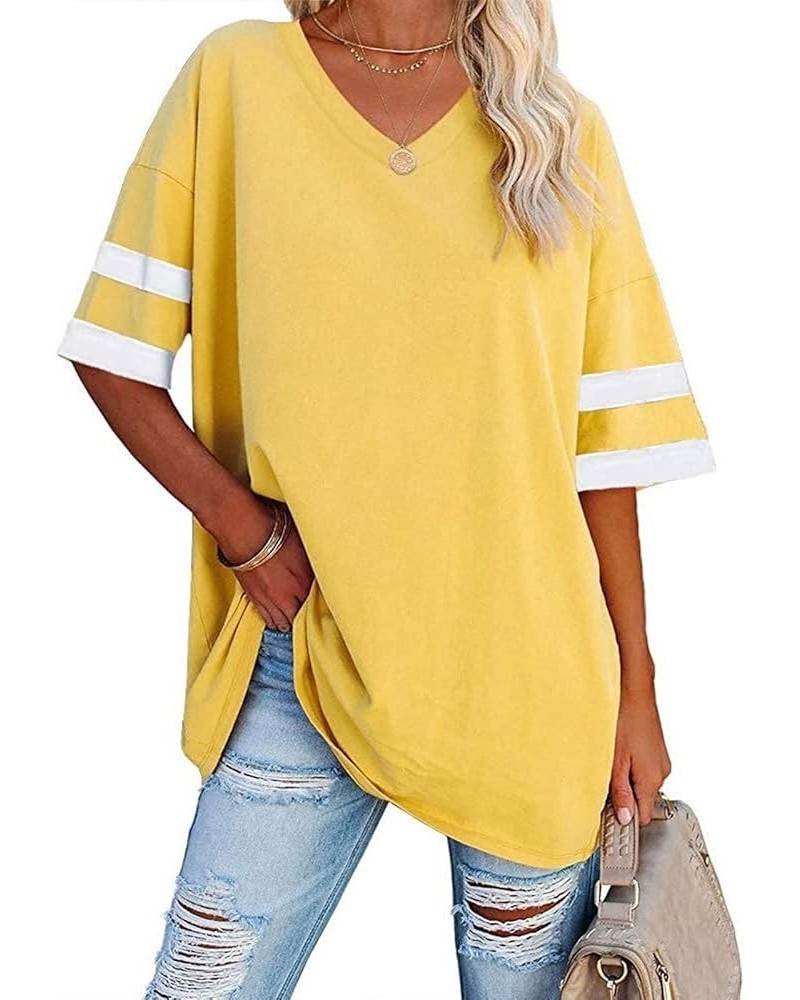 Women's Oversized T Shirts Tees Half Sleeve V Neck Comfy Cozy Cotton Tunic Tops B-yellow $12.41 T-Shirts