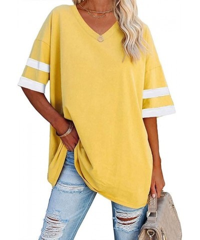 Women's Oversized T Shirts Tees Half Sleeve V Neck Comfy Cozy Cotton Tunic Tops B-yellow $12.41 T-Shirts