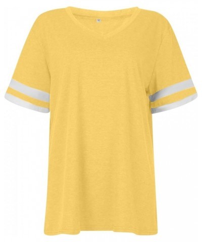 Women's Oversized T Shirts Tees Half Sleeve V Neck Comfy Cozy Cotton Tunic Tops B-yellow $12.41 T-Shirts