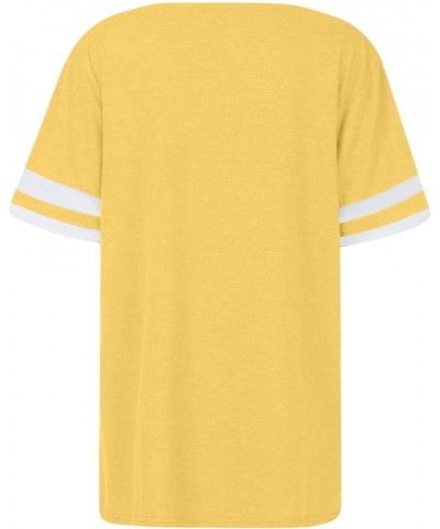 Women's Oversized T Shirts Tees Half Sleeve V Neck Comfy Cozy Cotton Tunic Tops B-yellow $12.41 T-Shirts