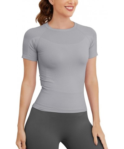 Short Sleeve Workout Tops for Women, Seamless Workout Shirts for Women, Yoga Athletic Shirts Soft Gym Tops Grey $13.57 Active...