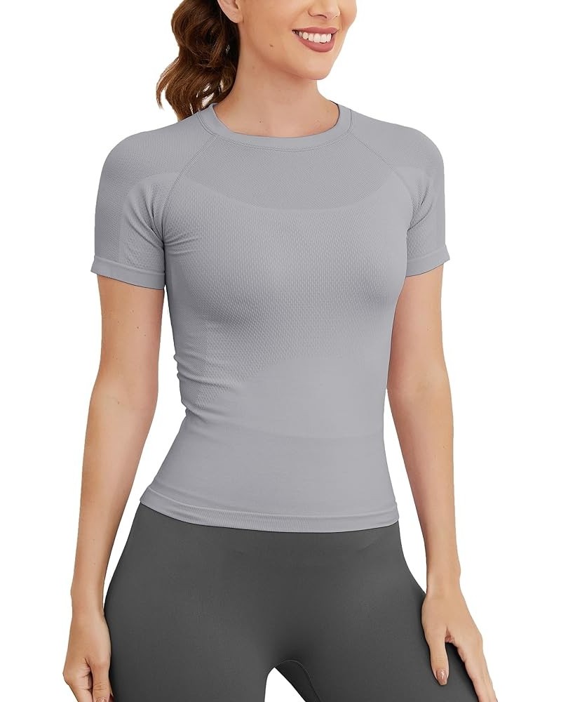 Short Sleeve Workout Tops for Women, Seamless Workout Shirts for Women, Yoga Athletic Shirts Soft Gym Tops Grey $13.57 Active...