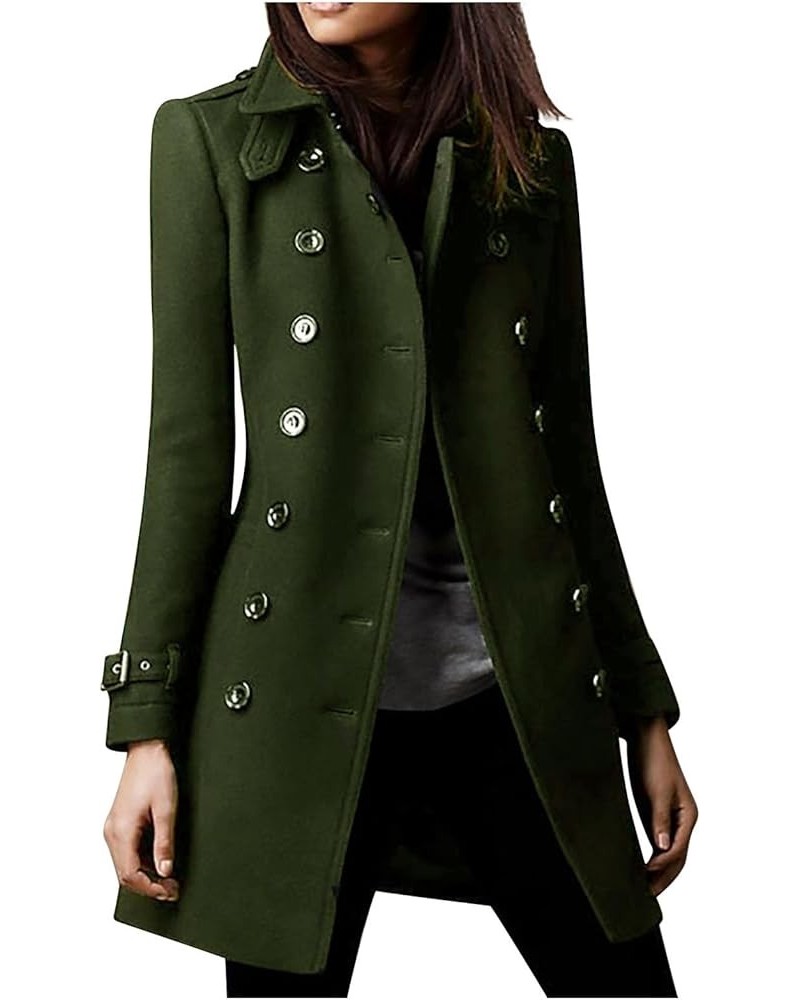 Women's Wool Blend Trench Winter Jackets Mid Long Warm Pea Coats Dressy Casual Double Breasted Overcoat with Pockets 08-army ...