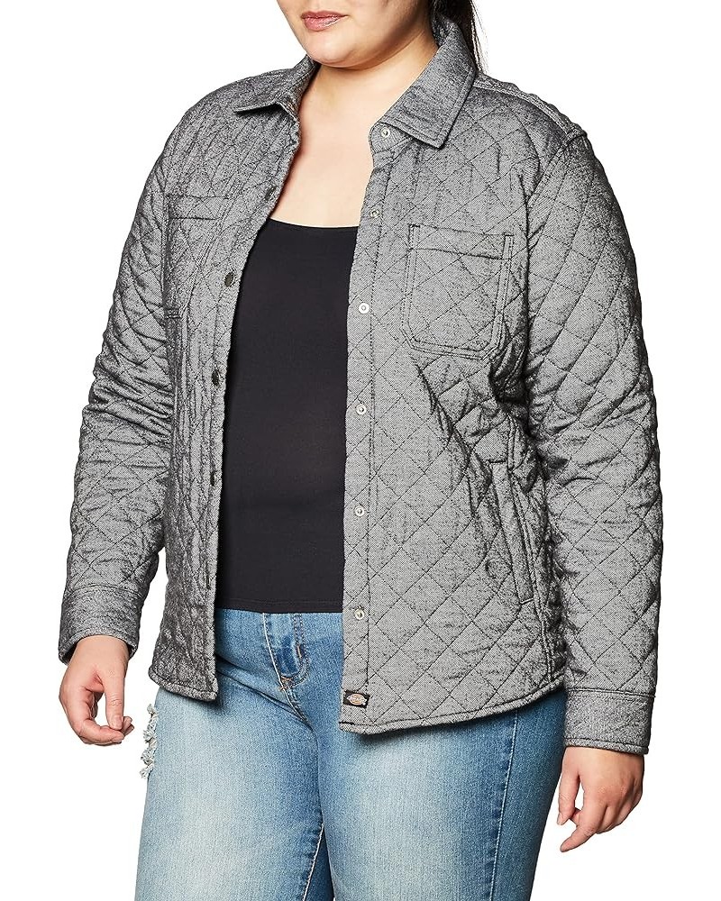 Women's Quilted Flannel Shirt Jacket Gray Two Tone Herringbone $21.61 Jackets