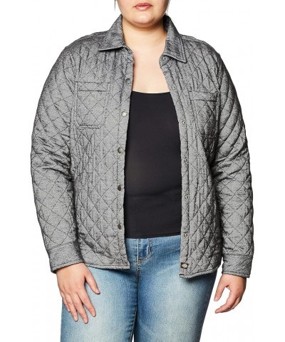 Women's Quilted Flannel Shirt Jacket Gray Two Tone Herringbone $21.61 Jackets