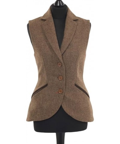 Women's Waistcoat Herringbone Tweed Dressy Suit Vest with Lapel Collar Royal Blue $17.48 Vests