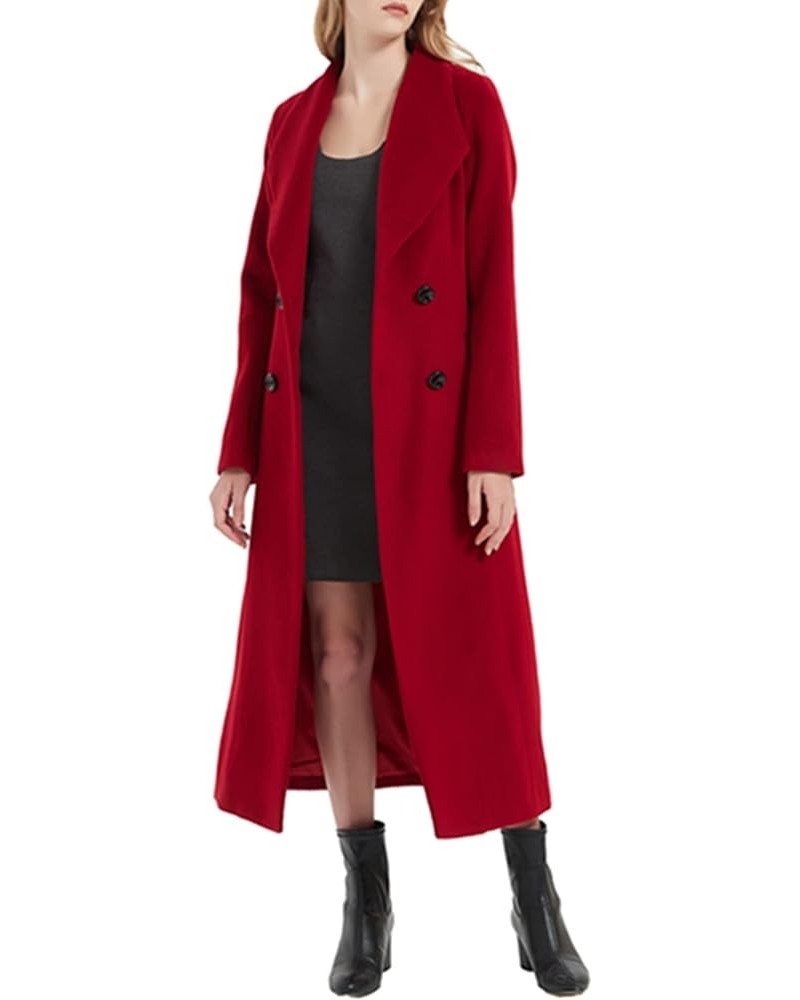 Autumn Winter Women's Elegant Double-Breasted Wool Coat Long Overcoat Jacket Wine Red $97.00 Coats