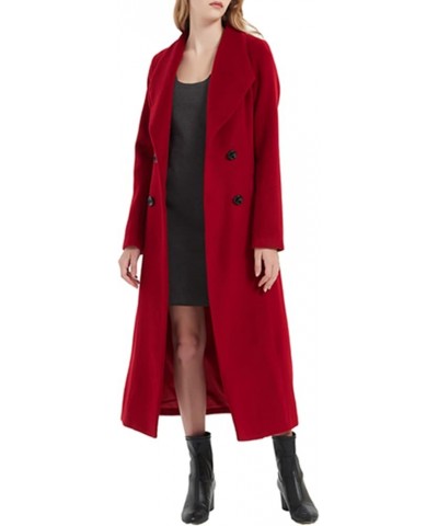 Autumn Winter Women's Elegant Double-Breasted Wool Coat Long Overcoat Jacket Wine Red $97.00 Coats