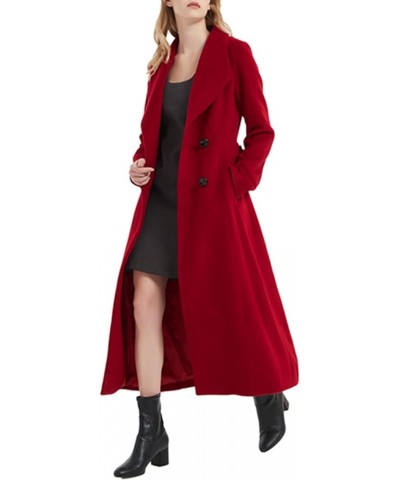 Autumn Winter Women's Elegant Double-Breasted Wool Coat Long Overcoat Jacket Wine Red $97.00 Coats