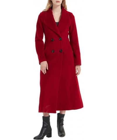 Autumn Winter Women's Elegant Double-Breasted Wool Coat Long Overcoat Jacket Wine Red $97.00 Coats