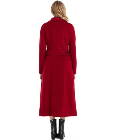 Autumn Winter Women's Elegant Double-Breasted Wool Coat Long Overcoat Jacket Wine Red $97.00 Coats