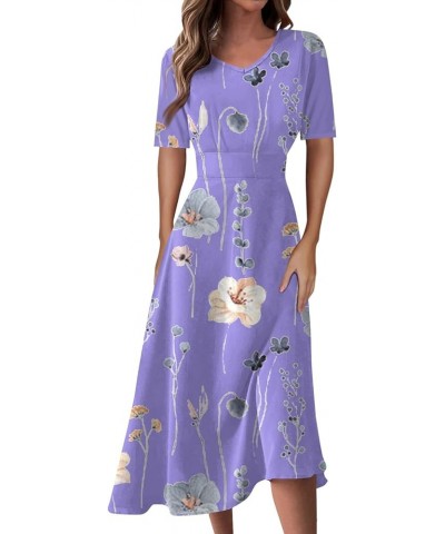 Women's Spring Dresses 2024 Short Sleeve V Neck High Waist Chiffon Dress Summer Swing Maxi Dresses 02-light Purple $25.64 Others
