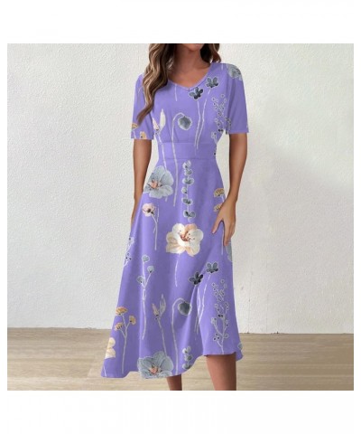 Women's Spring Dresses 2024 Short Sleeve V Neck High Waist Chiffon Dress Summer Swing Maxi Dresses 02-light Purple $25.64 Others