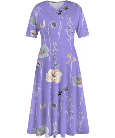 Women's Spring Dresses 2024 Short Sleeve V Neck High Waist Chiffon Dress Summer Swing Maxi Dresses 02-light Purple $25.64 Others