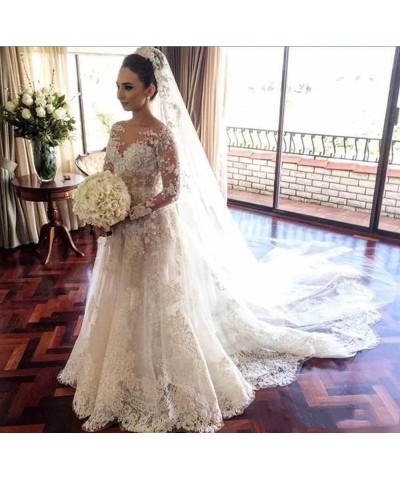 Sequins Long Sleeves Lace Bridal Ball Gowns with Detachable Train Mermaid Wedding Dresses for Bride Ivory $60.06 Dresses