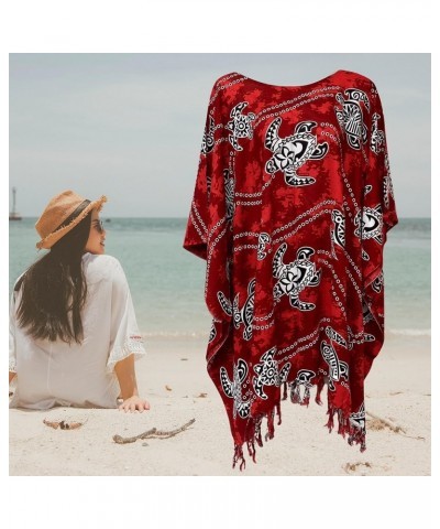 Kraft4Life| Women Summer Beach Cover up Oversize Caftan Tunic Casual Top Blouse Short Kaftan Beach Dress Poncho Tur-red $9.24...