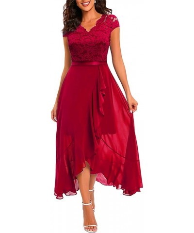 Cocktail Dresses Womens Chiffon Plus Size Dress Elegant Ruffle Cold Shoulder Midi Dress D-red $18.14 Dresses