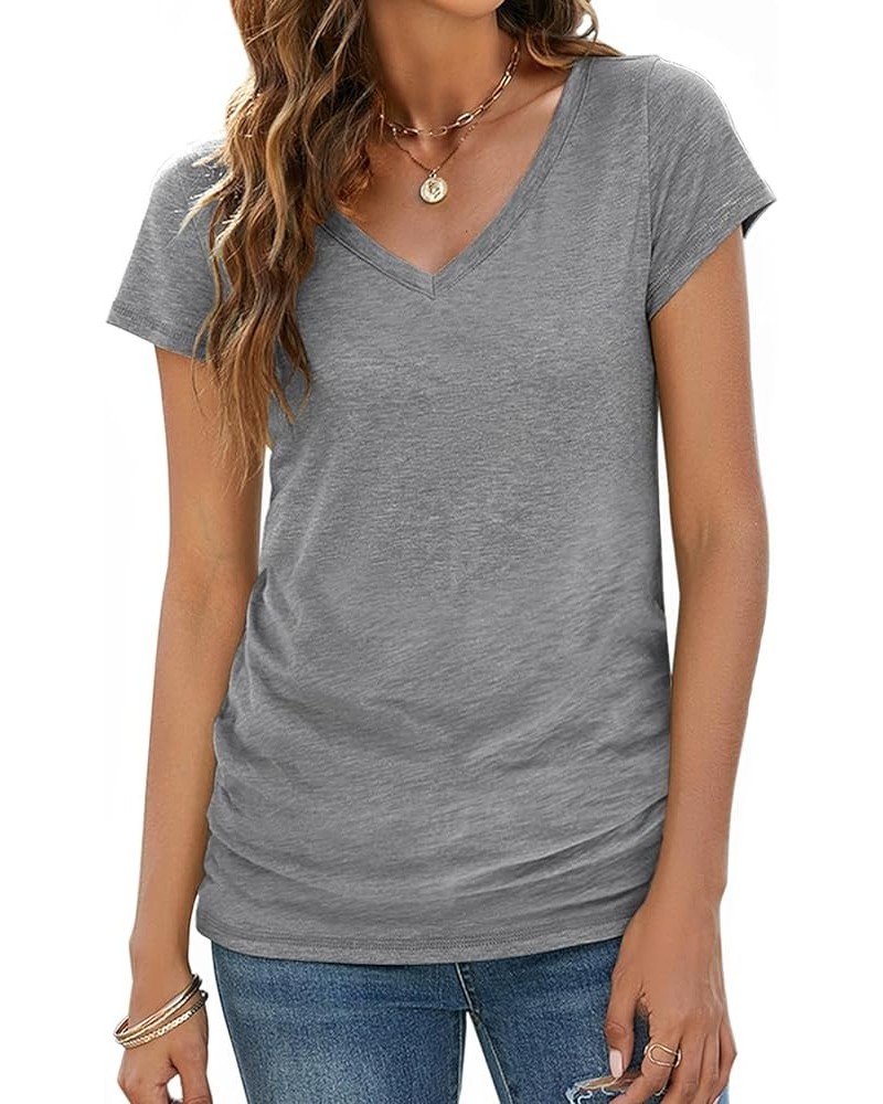 Womens T Shirts V Neck Short/Long Sleeve Casual Tops Soft Solid Basic Tee A Gray $17.39 T-Shirts