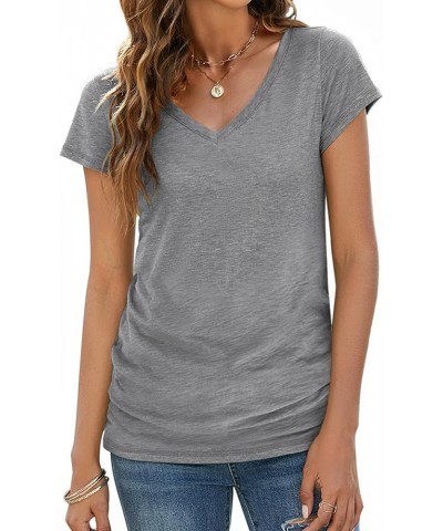 Womens T Shirts V Neck Short/Long Sleeve Casual Tops Soft Solid Basic Tee A Gray $17.39 T-Shirts