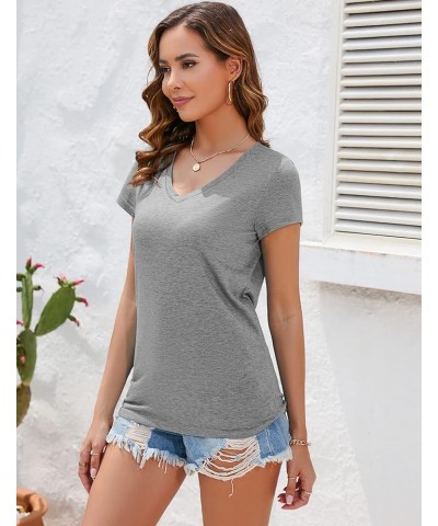 Womens T Shirts V Neck Short/Long Sleeve Casual Tops Soft Solid Basic Tee A Gray $17.39 T-Shirts