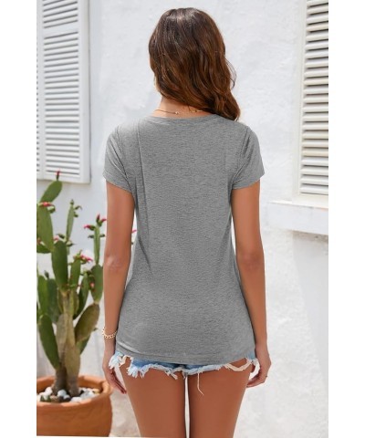 Womens T Shirts V Neck Short/Long Sleeve Casual Tops Soft Solid Basic Tee A Gray $17.39 T-Shirts