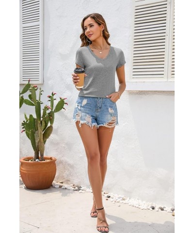 Womens T Shirts V Neck Short/Long Sleeve Casual Tops Soft Solid Basic Tee A Gray $17.39 T-Shirts