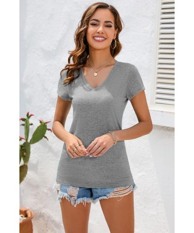 Womens T Shirts V Neck Short/Long Sleeve Casual Tops Soft Solid Basic Tee A Gray $17.39 T-Shirts