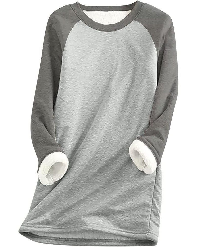 Sherpa Lined Sweatshirts for Women Warm Fleece Crewneck Pullover with Pocket, Winter Thermal Loungewear B-gray $9.07 Tops