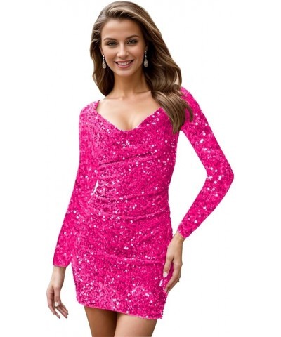 Long Sleeve Sequin Homecoming Dresses for Teens Sparkly Short Cocktail Dress Tight Mini Party Gown Teal $24.60 Dresses