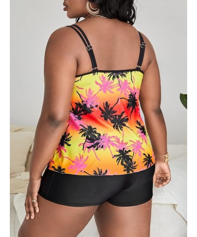 Women's 2 Piece Set Plus Size Tropical Print Tops with Shorts Bikini Swimsuit Red and Black $12.00 Swimsuits