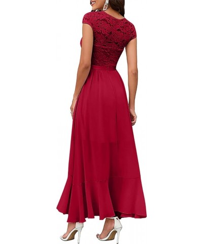 Cocktail Dresses Womens Chiffon Plus Size Dress Elegant Ruffle Cold Shoulder Midi Dress D-red $18.14 Dresses