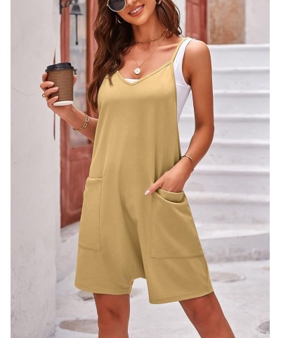 Overall Shorts for Women Summer Short Overalls Rompers Loose Fit Stretchy Harem Jumpsuits Khaki $11.19 Overalls