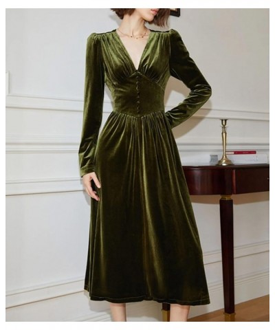 Women's Puff Sleeve Satin Maxi Dress Long Lantern Sleeve Button Down Ruffle Single Breasted Vintage Midi Dresses Velvetgreen ...