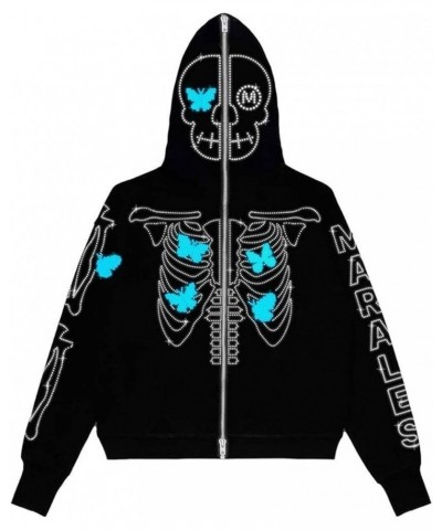 Skeleton Hoodie Jacket Women Rhinestone Long Sleeve Zip Up Hoodie Sweatshirts Harajuku Causal Halloween Cardigan G-black 2 $1...