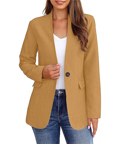 Womens Casual Blazer Lightweight Open Front Cardigan Coats Button Long Sleeve Business Work Office Loose Suit Jackets B-yello...