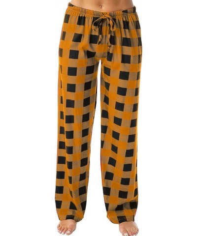 Womens Pajama Pants Plaid Printed Wide Leg Lounge Pants Drawstring Casual Soft Comfy Sleep Bottoms With Pockets 4-orange $8.7...