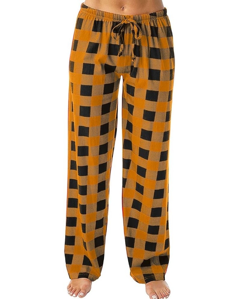 Womens Pajama Pants Plaid Printed Wide Leg Lounge Pants Drawstring Casual Soft Comfy Sleep Bottoms With Pockets 4-orange $8.7...